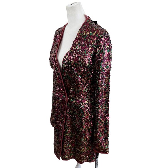 NWT PrettyLittleThing Multicolor Sequin Blazer Dress – Burgundy Pink & Gold - Picture 3 of 9